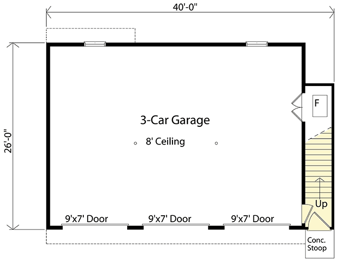 Plan 2236SL: 936 Sq Ft Detached 3-Car Garage Plan with 1032 Sq Ft Apartment Above - Floor Plan - Main Level - Carriage, Traditional