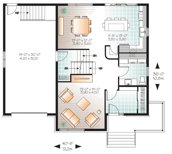 Plan 22361DR: 4 Bed Contemporary Split Level Home Plan - Floor Plan - Main Level - Contemporary, Modern, Northwest