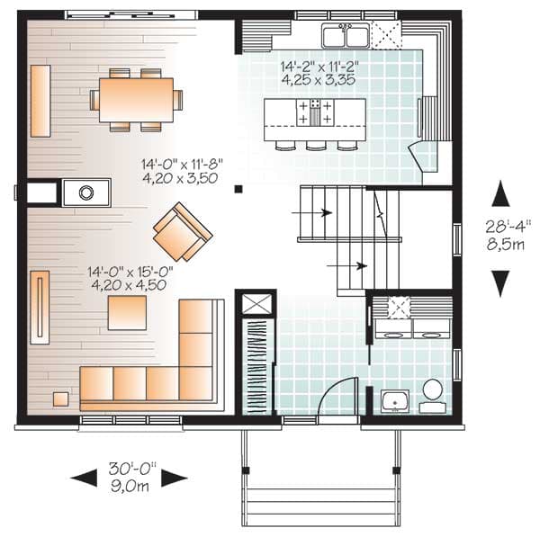 Plan 22365DR: Contemporary House Plan with Unfinished Basement - Floor Plan - Main Level - Contemporary, Northwest