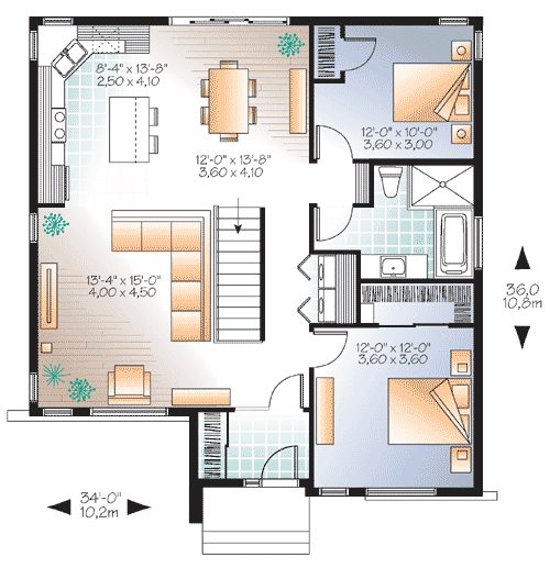 Plan 22366DR: Contemporary Bungalow With 2 Beds - Floor Plan - Main Level - Contemporary, Northwest