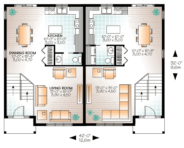 Plan 22374DR: Versatile Semi-Detached Home Plan - Floor Plan - Main Level - Traditional
