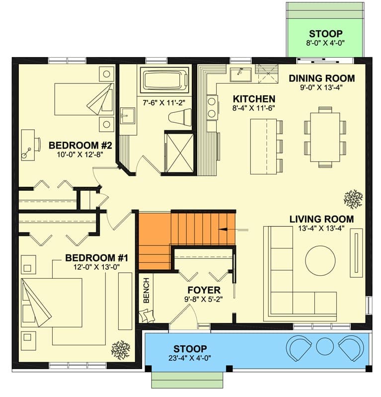 Plan 22378DR: Compact Cottage With Two Bedrooms - Floor Plan - Main Level - Ranch, Traditional