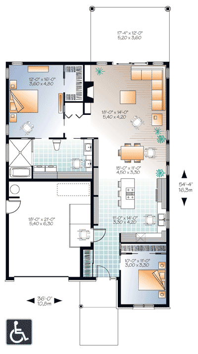Plan 22382DR: Accessible Barrier Free House Plan - Floor Plan - Main Level - Northwest, Prairie, Ranch