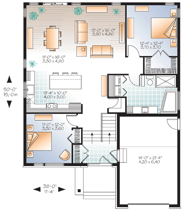 Plan 22383DR: Sleek Contemporary 2 Bed House Plan - Floor Plan - Main Level - Contemporary, Northwest, Ranch