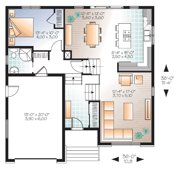 Plan 22385DR: Master On Main and 2 Beds Below - Floor Plan - Main Level - Contemporary, Northwest