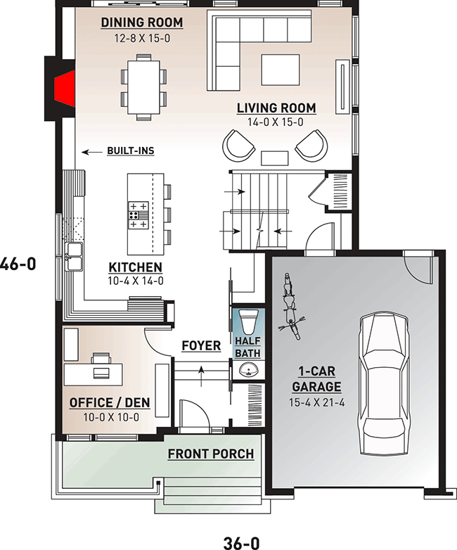Plan 22392DR: Contemporary House Plan with Sunken Foyer - Floor Plan - Main Level - Contemporary, Modern