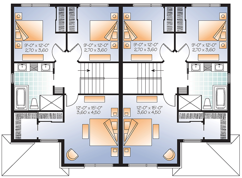 Plan 22394DR: Two-Story Multi-Family Duplex - Floor Plan - 2nd Floor