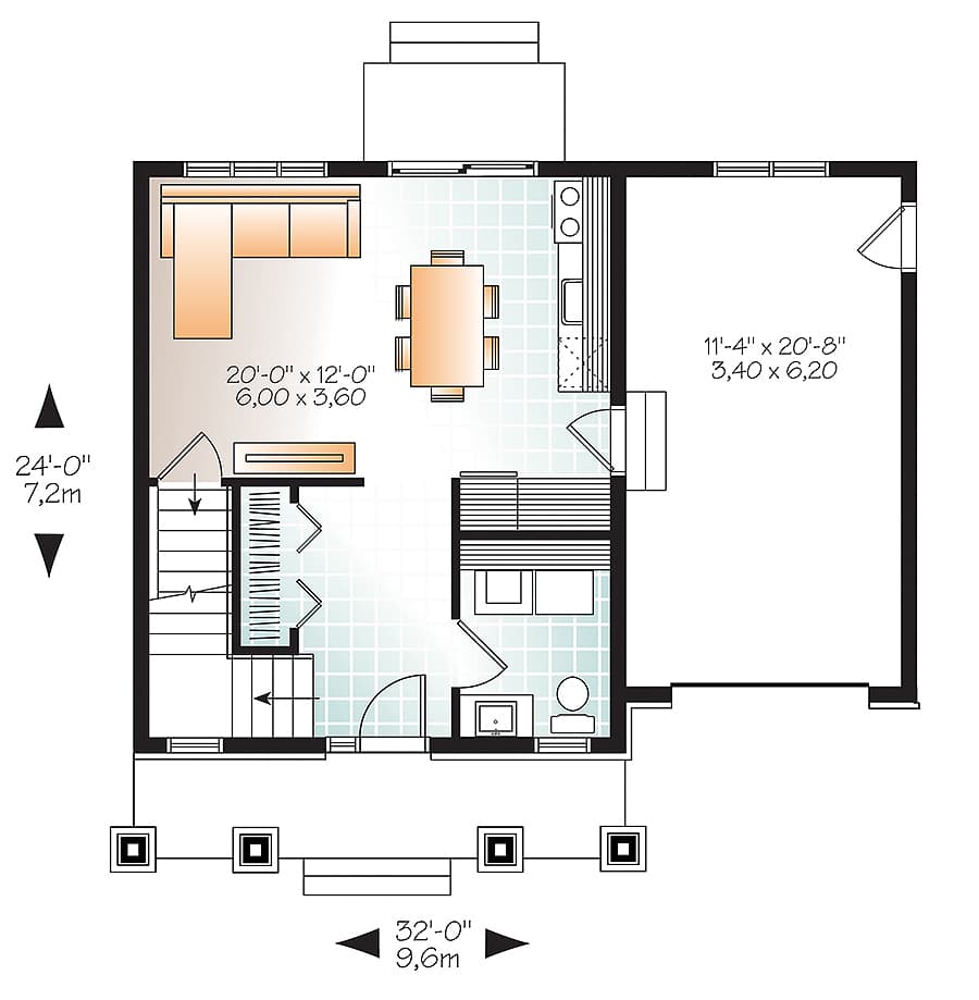 Plan 22398DR: Compact Vacation Getaway - Floor Plan - Main Level - Craftsman, Northwest, Vacation