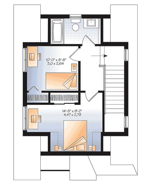 Plan 22402DR: Country Cottage Plan with Main Level Master and Two More Beds on Second Level - 943 Sq Ft - Floor Plan - 2nd Floor - Cottage, Country, Northwest, Traditional