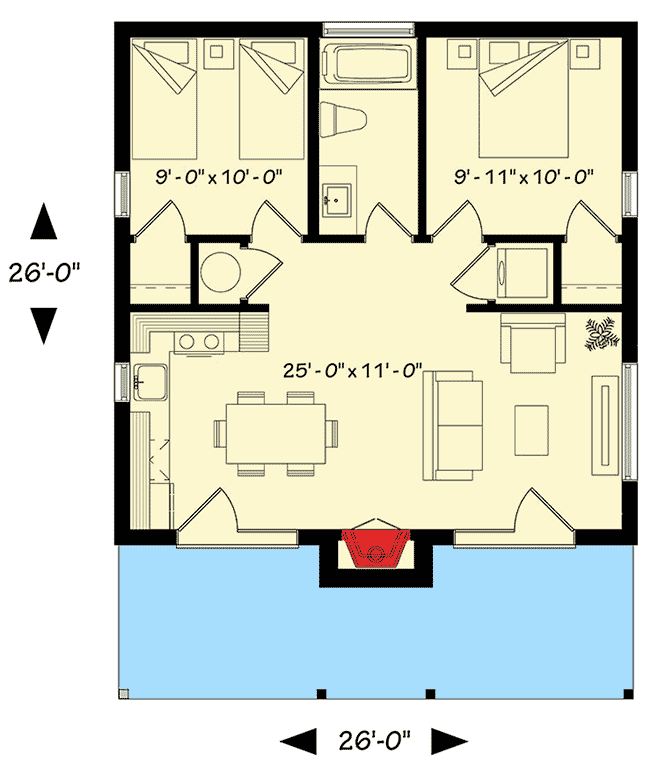 Plan 22403DR: Contemporary Vacation Retreat - 686 Sq Ft - Floor Plan - Main Level - Contemporary, Modern, Vacation