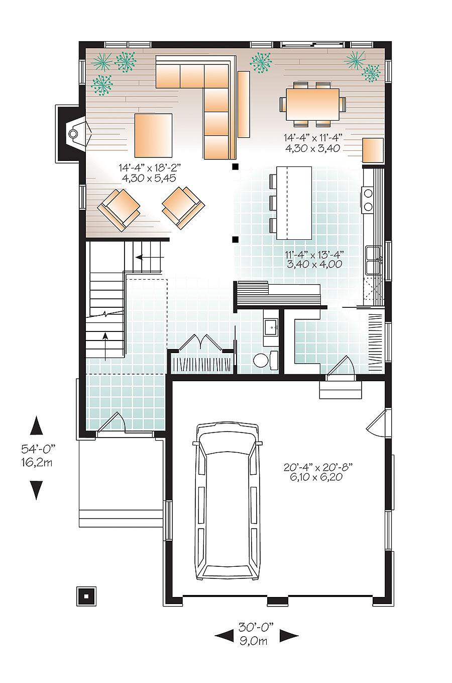 Plan 22406DR: Narrow Lot Northwest House Plan - Floor Plan - Main Level - Northwest