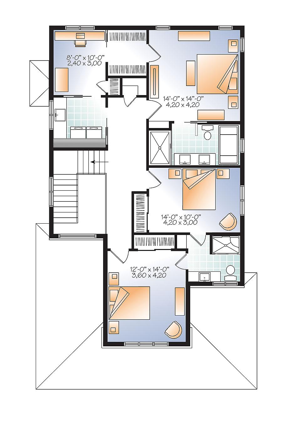Plan 22406DR: Narrow Lot Northwest House Plan - Floor Plan - 2nd Floor - Northwest