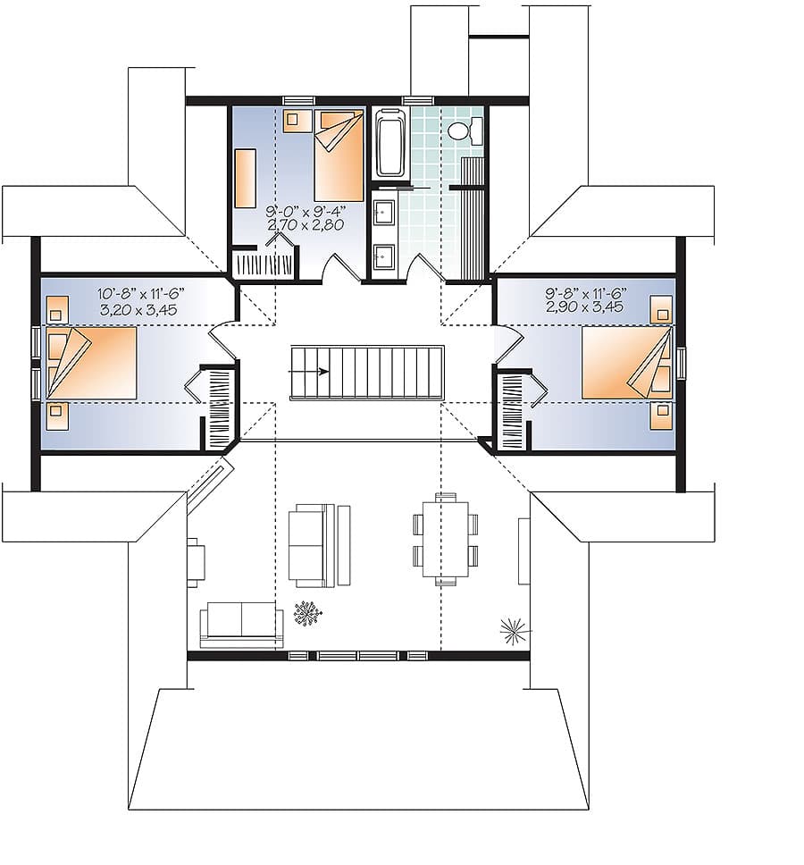 Plan 22407DR: Charming Country Cottage - Floor Plan - 2nd Floor - Cottage, Traditional