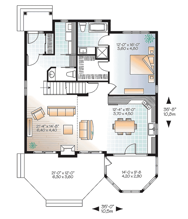 Plan 22408DR: Compact Traditional House Plan with Sun Room - Floor Plan - Main Level - Traditional