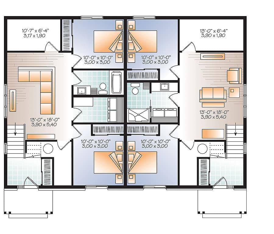 Plan 22409DR: Northwestern Style Duplex - Floor Plan - Lower Level - Northwest