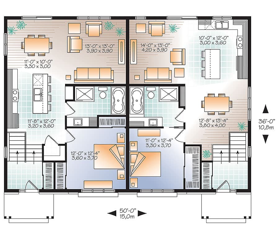Plan 22409DR: Northwestern Style Duplex - Floor Plan - Main Level - Northwest
