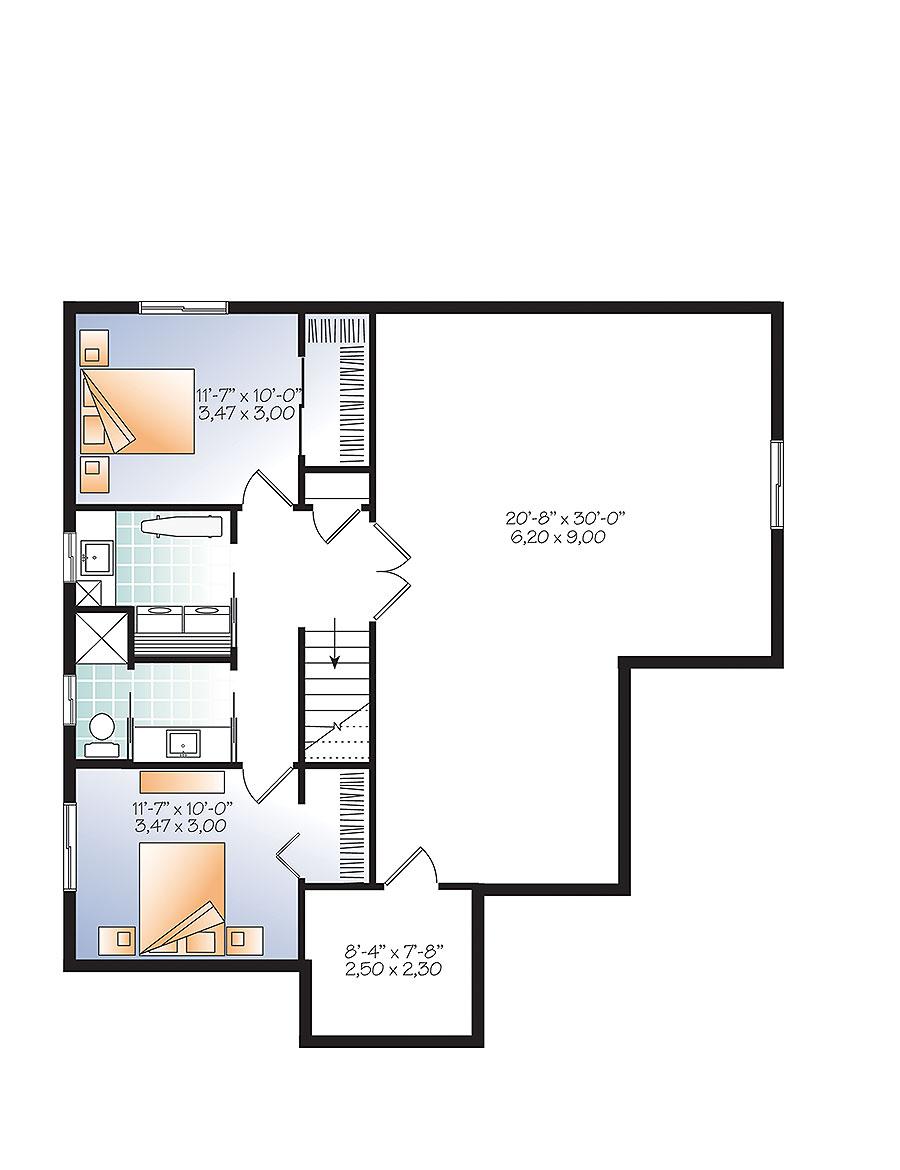 Plan 22411DR: Three Bedrooms for a Gently Sloping Lot - Floor Plan - 2nd Floor - Cottage, Traditional