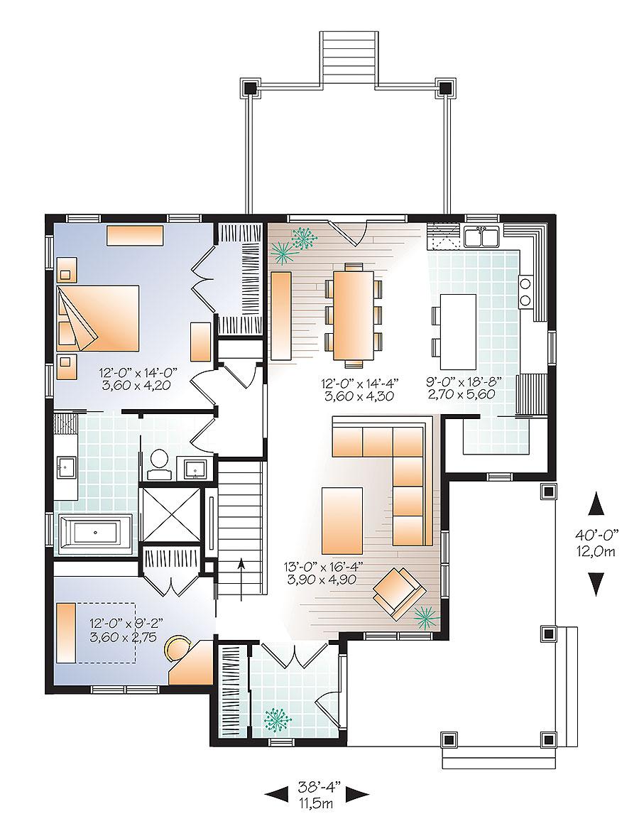Plan 22411DR: Three Bedrooms for a Gently Sloping Lot - Floor Plan - Main Level - Cottage, Traditional