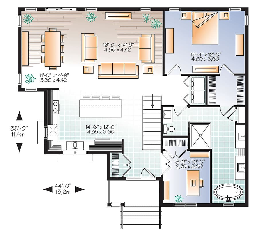 Plan 22412DR: Master-On-Main and 3 Bedrooms Below - Floor Plan - Main Level - Traditional