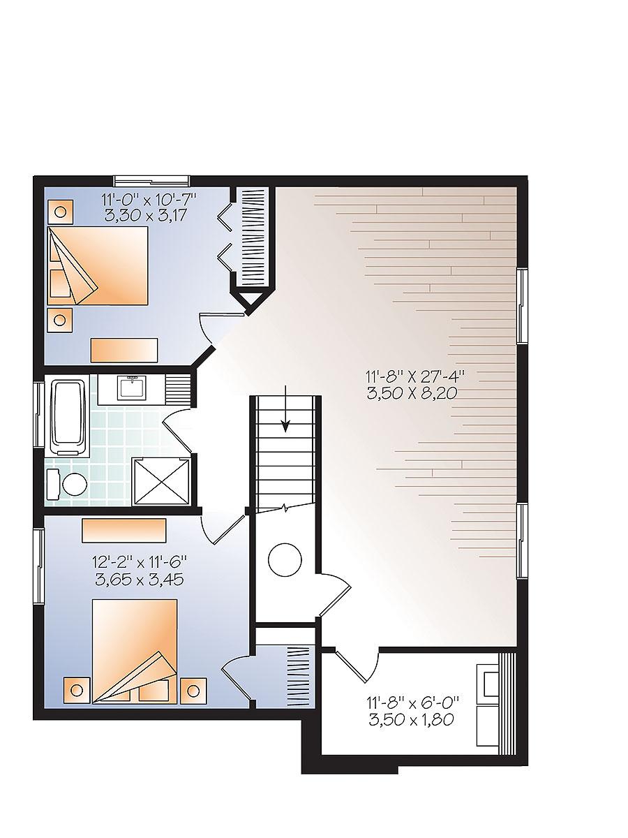 Plan 22420DR: Contemporary House Plan with Finished Lower Level - Floor Plan - 2nd Floor - Contemporary, Vacation