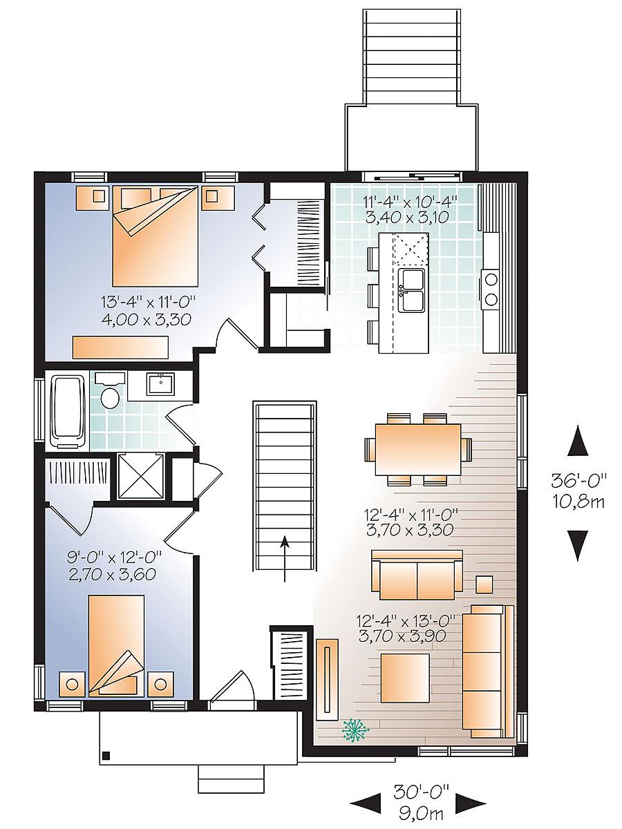 Plan 22420DR: Contemporary House Plan with Finished Lower Level - Floor Plan - Main Level - Contemporary, Vacation
