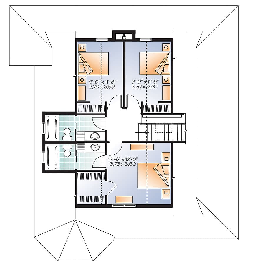 Plan 22428DR: 4 Bedroom Country House Plan with Wrap-Around Porch - Floor Plan - 2nd Floor - Country, Vacation