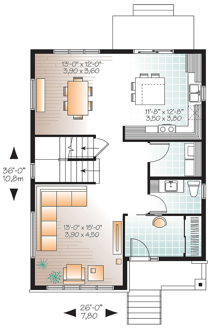 Plan 22430DR: Two-Story Home for a Narrow Lot - Floor Plan - Main Level - Traditional