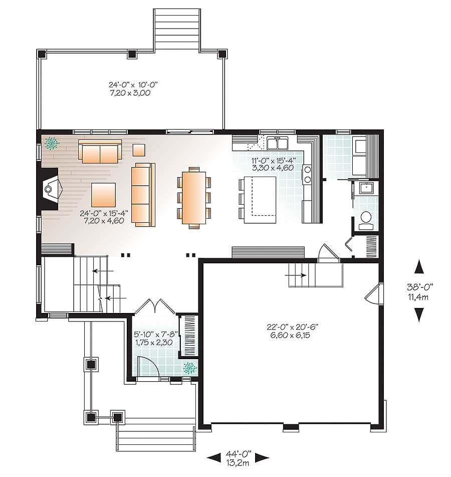 Plan 22432DR: Four Bedroom Distinctive Northwest House Plan - Floor Plan - Main Level - Contemporary, European, New American, Northwest
