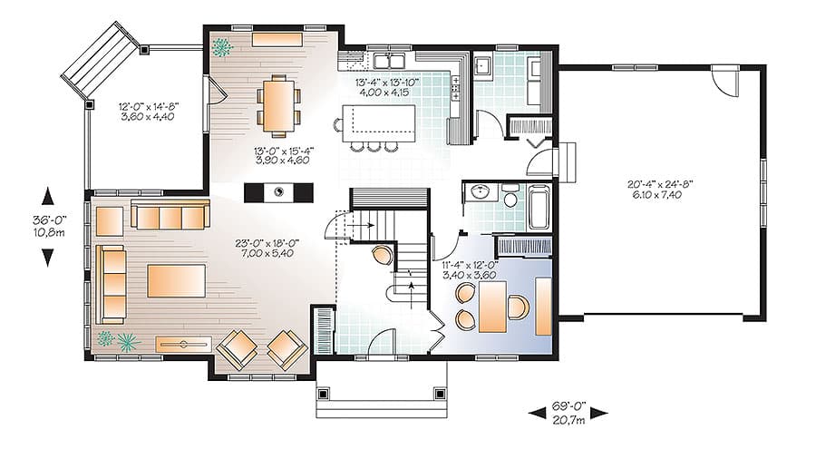 Plan 22436DR: Traditional House Plan with Rustic Detailing - Floor Plan - Main Level - Country, Northwest, Traditional