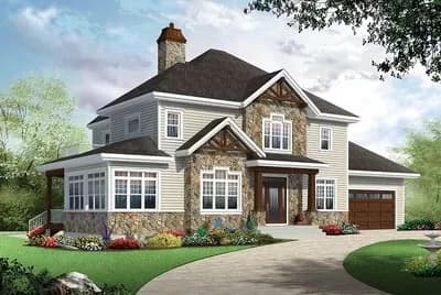 Traditional House Plan with Rustic Detailing