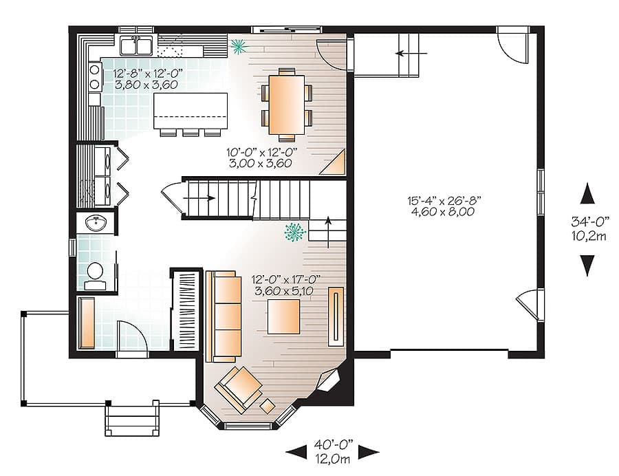 Plan 22437DR: Narrow Lot Two-Story Traditional Home - Floor Plan - Main Level - Traditional