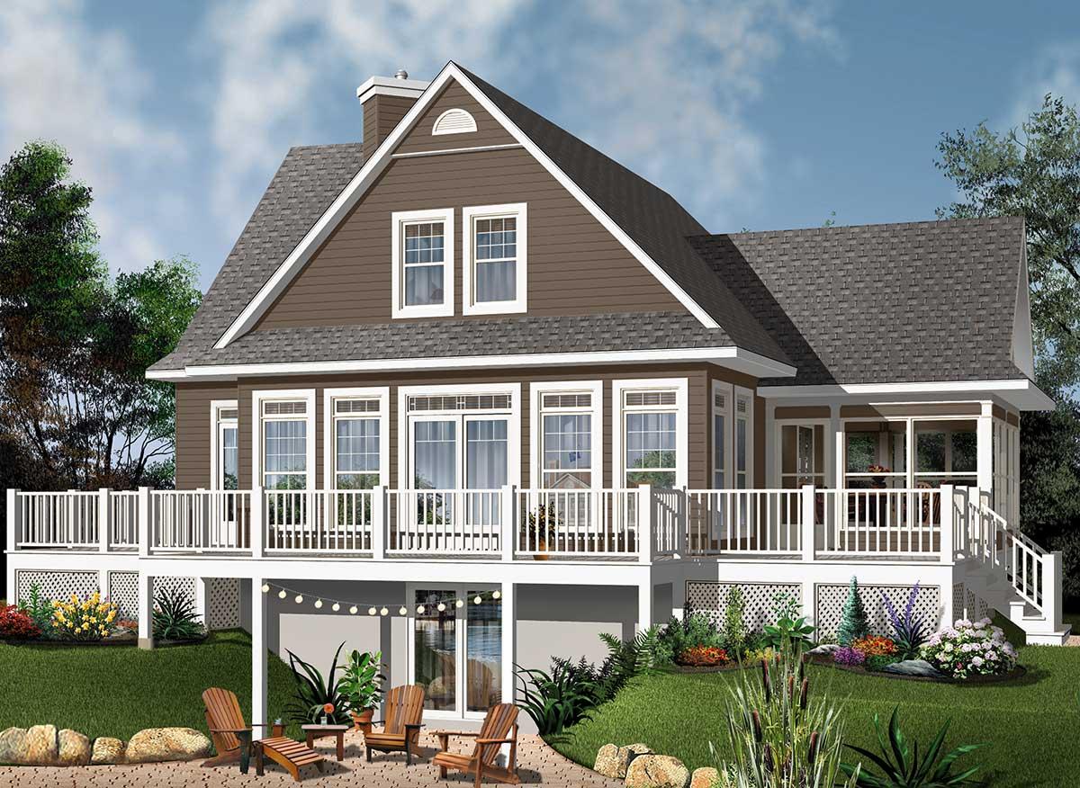 Plan 22441DR: Four Bedroom Lake House Plan with Wrap-Around Deck - 2416 Sq Ft - Image #5 - Cottage, Country, Mountain, Vacation