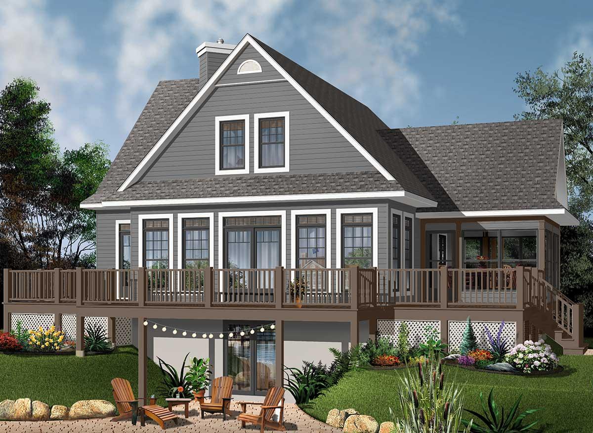 Plan 22441DR: Four Bedroom Lake House Plan with Wrap-Around Deck - 2416 Sq Ft - Image #4 - Cottage, Country, Mountain, Vacation