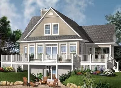 Four Bedroom Lake House Plan with Wrap-Around Deck - 2416 Sq Ft