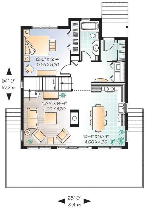 Plan 22442DR: Vacation House Plan with Wall of Windows - Floor Plan - Main Level - Cabin, Rustic