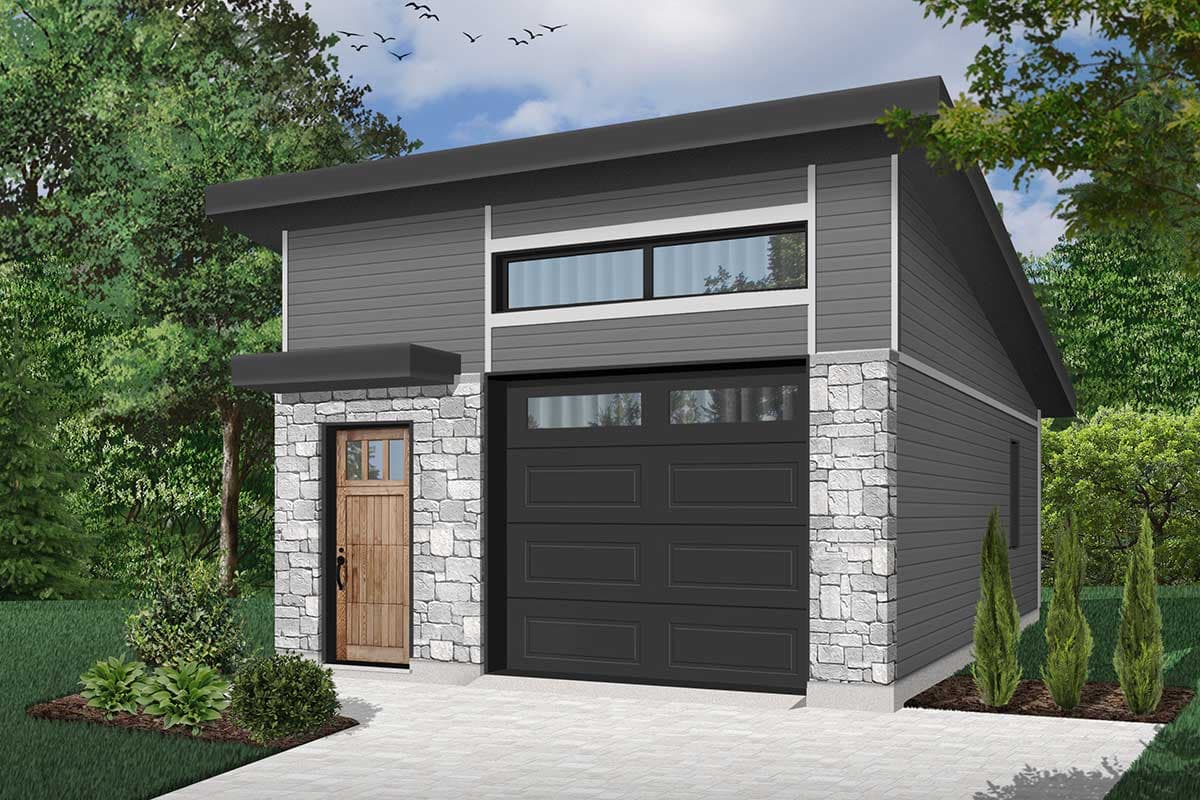 Plan 22447DR: One Car Modern Garage Plan with Man Door - Image #4