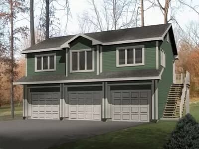 3-Car Detached Garage Plan with 949 Sq Ft 1-Bedroom Apartment Above