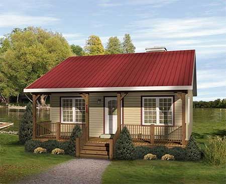 House plan exterior: Cottage style, single story, with a full-width covered porch, gabled roof, and front entry.