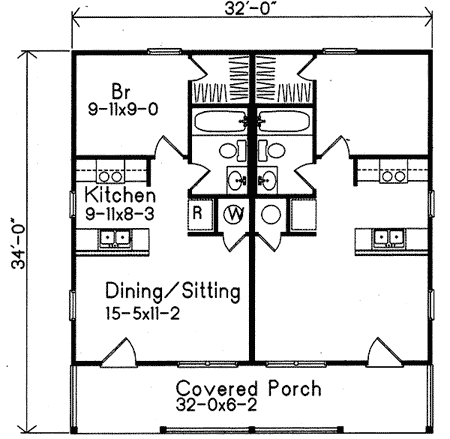 Plan 2284SL: Efficient Duplex House Plan with Matching 448 Square Foot 1-Bed Units - Floor Plan - Main Level - Country, Traditional