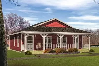 Efficient Duplex House Plan with Matching 448 Square Foot 1-Bed Units