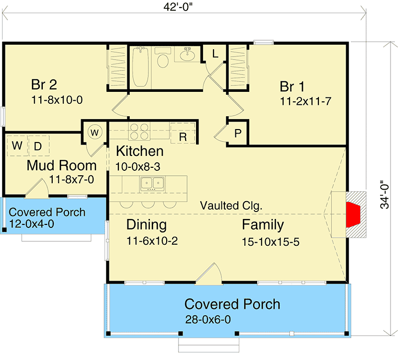 Plan 2285SL: 2-Bed Cabin-like House Plan - Floor Plan - Main Level - Cabin, Cottage, Country, Mountain, Rustic, Vacation