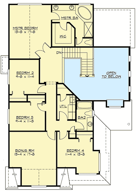 Plan 2302JD: Gambrel Roof and Tons of Natural Light - Floor Plan - 2nd Floor - Craftsman, Northwest, Shingle