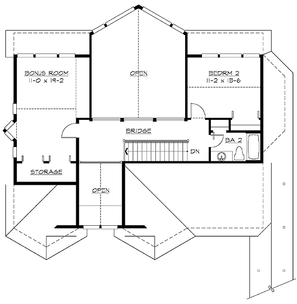 Plan 23025JD: 2-Bed Craftsman Home Plan with Prow-shaped Vaulted Great Room - Floor Plan - 2nd Floor - Contemporary, Northwest