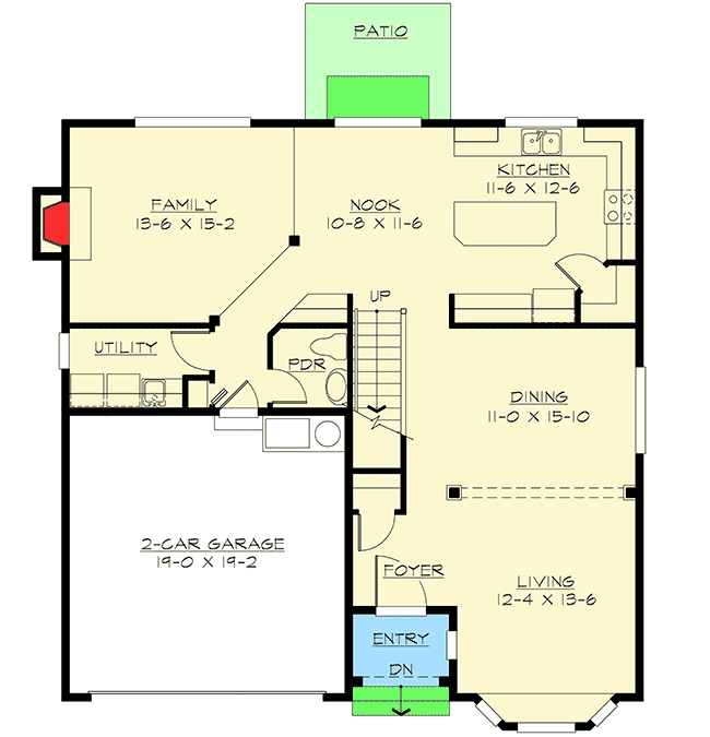 Plan 23043JD: Popular Craftsman Plan in Multiple Versions - Floor Plan - Main Level - Craftsman, New American, Northwest