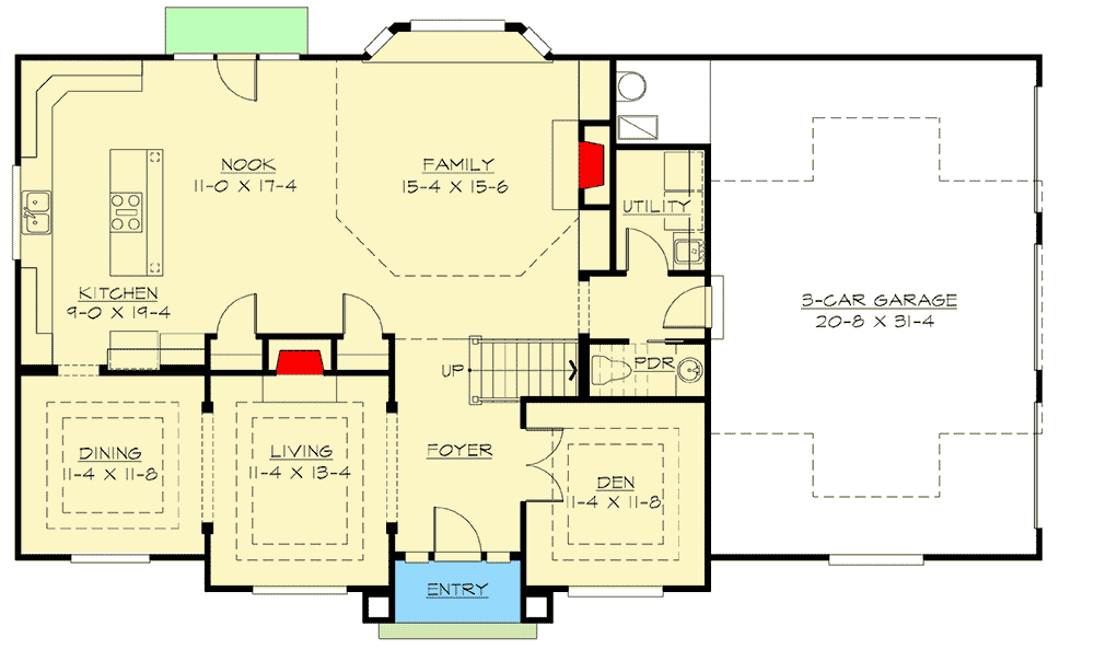 Plan 23056JD: Stunning 3-Bed Northwest Craftsman Plan with Bonus Room and Side-Entry Garage - Floor Plan - Main Level - Craftsman, Northwest