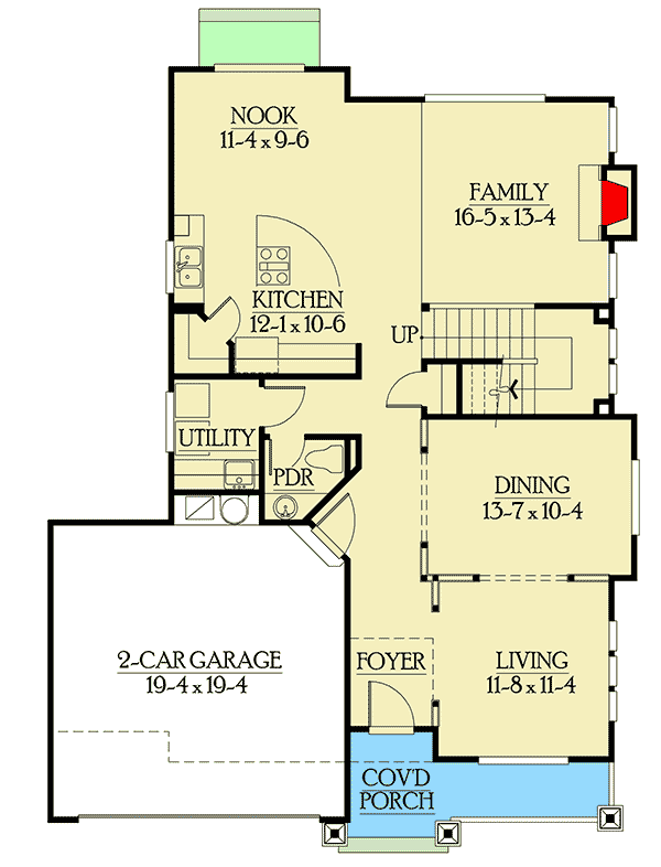 Plan 23073JD: 4-Bed New American Home Plan with Vaulted Master Bedroom - Floor Plan - Main Level - Country, Craftsman, New American, Northwest