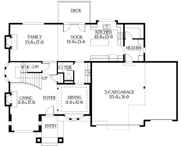 Plan 23082JD: Estate Facade with Open Floor Plan - Floor Plan - Main Level - Craftsman, New American, Northwest