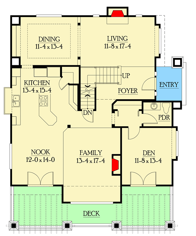Plan 23087JD: Large Deck for Enjoying the Views - Floor Plan - Main Level - Craftsman, Northwest