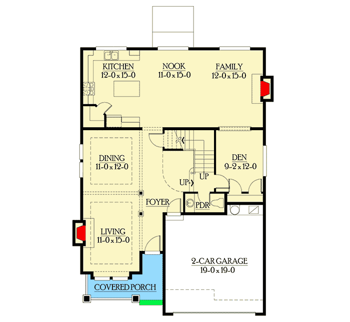 Plan 23092JD: Compact Footprint with Open Living Spaces - Floor Plan - Main Level - Craftsman, Northwest, Rustic
