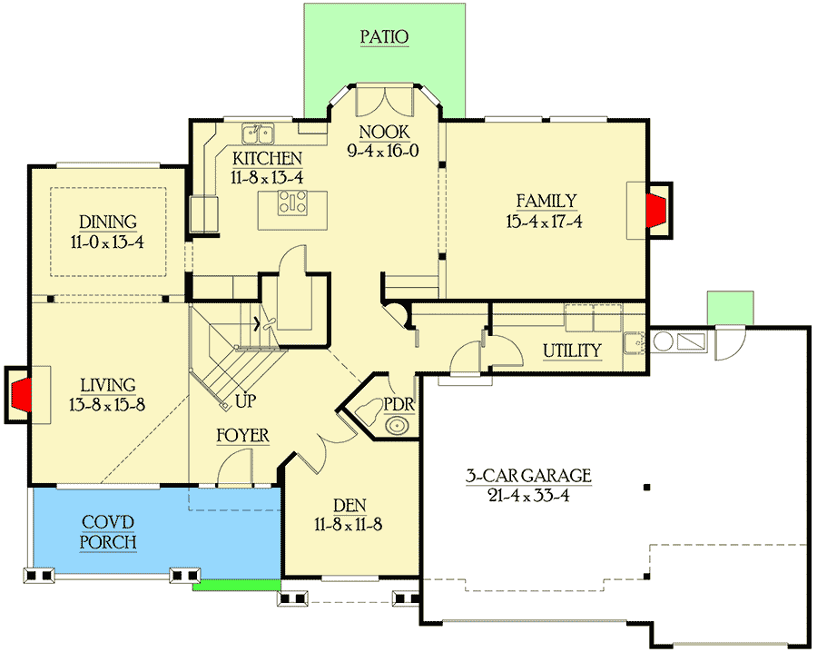 Plan 23120JD: Spacious Sunken Bonus Room - Floor Plan - Main Level - Country, Craftsman, New American, Northwest